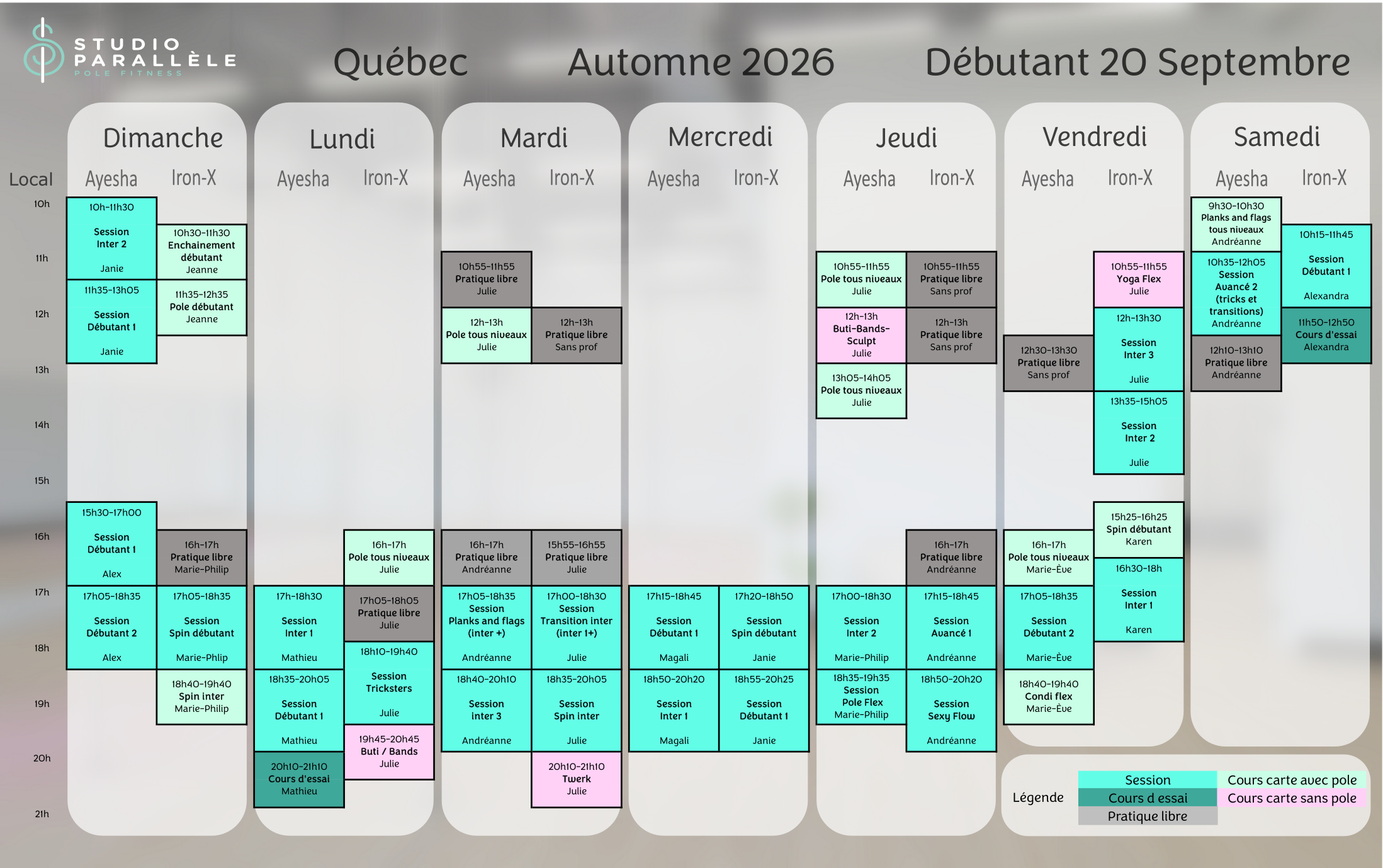 Horaire Automne 2026 - Québec